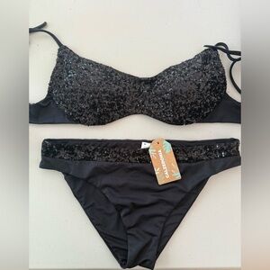 Calzedonia Black Sequin Bikini Set